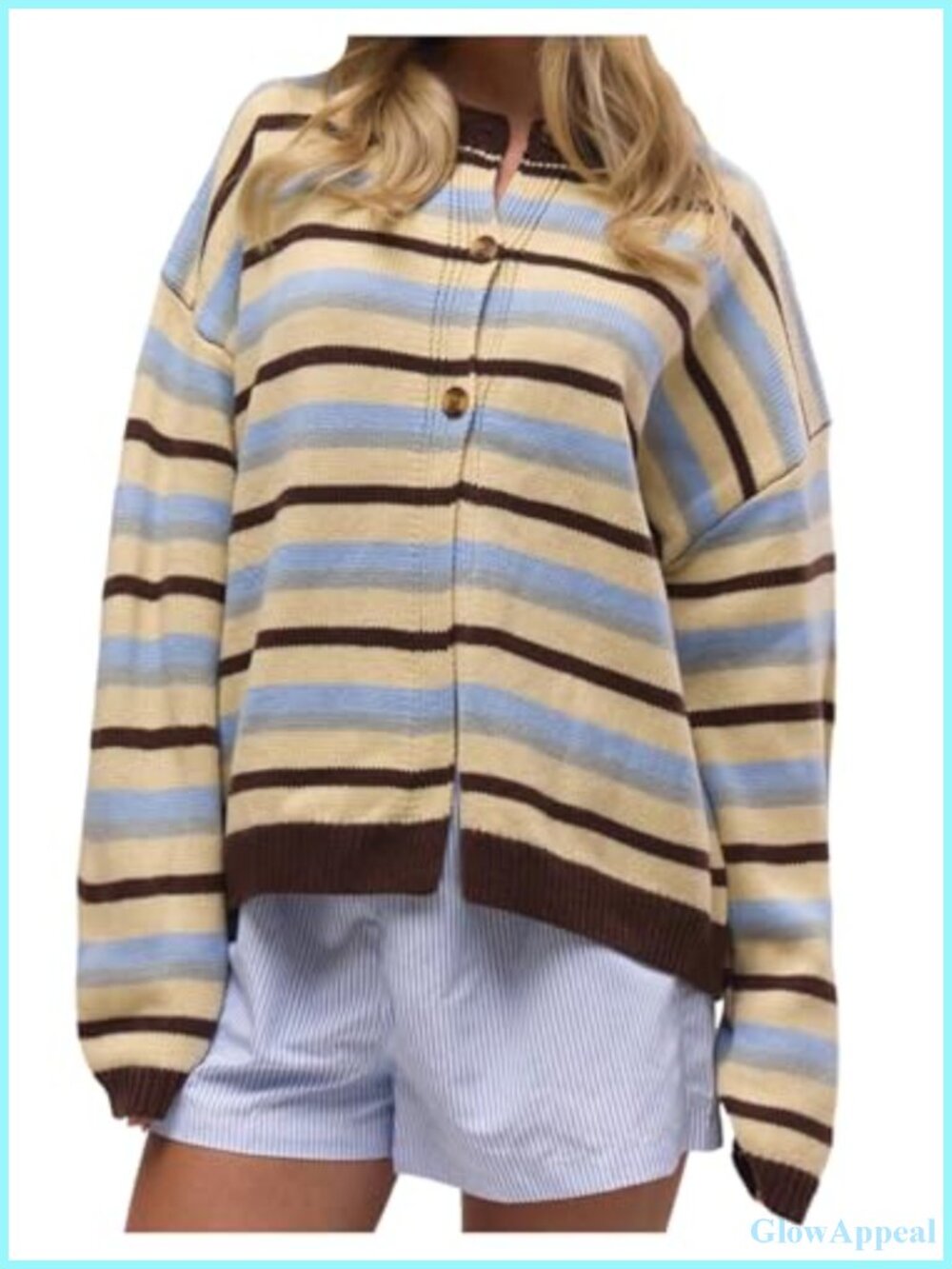 Oversized Striped Button Up Cardigan Sweater Women Long Sleeve Knit Y2K Preppy